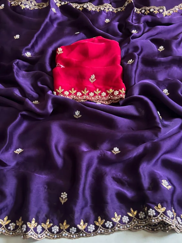 Chiffon Pearl Work Designer Saree