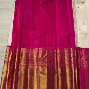 White With Pink Kanchipuram SIlk Saree In Big Border