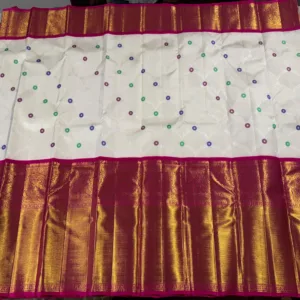 White With Pink Kanchipuram SIlk Saree In Big Border