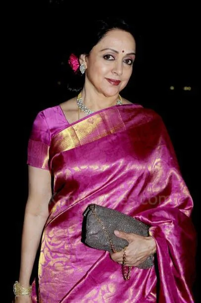 Blog Title: Grace in Every Drape: Hema Malini in Rani Pink Kanchipuram Silk Saree 2 Hema Malini in Rani Pink Kanchipuram Silk Saree