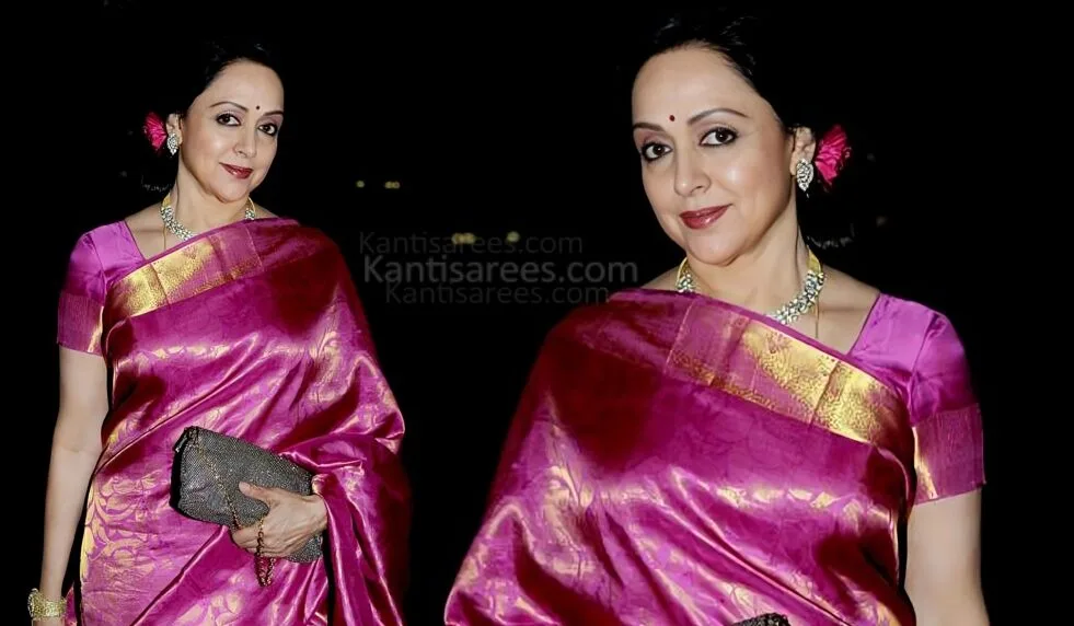 Hema Malini in Rani Pink Kanchipuram Silk Saree