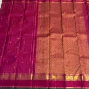 Retta Patta Border Kanchipuram Silk Saree In Rani Pink