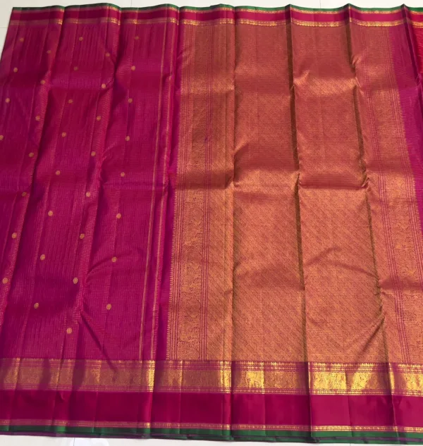 Retta Patta Border Kanchipuram Silk Saree In Rani Pink