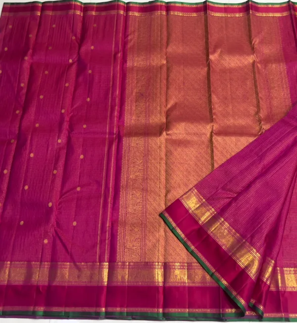 Retta Patta Border Kanchipuram Silk Saree In Rani Pink