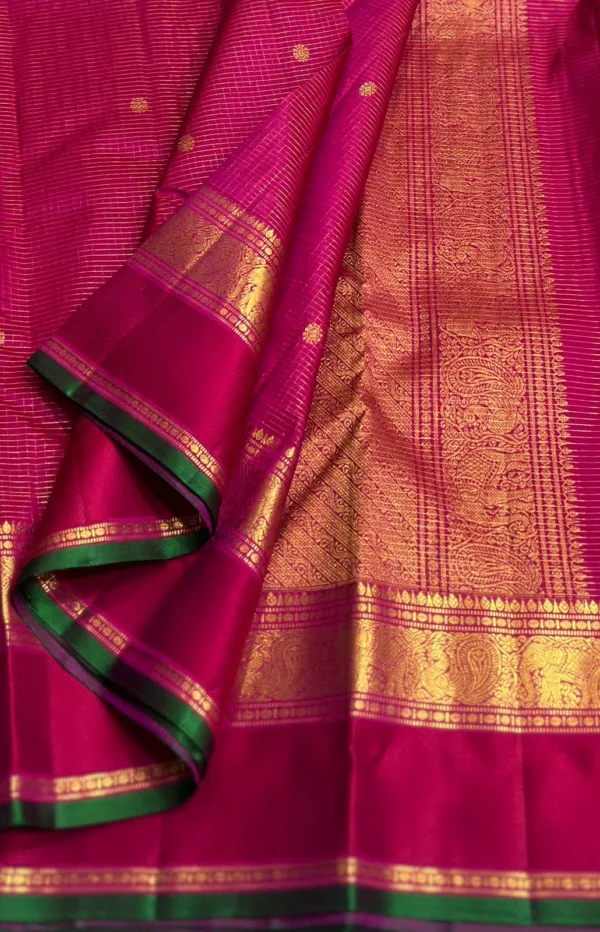 Retta Patta Border Kanchipuram Silk Saree In Rani Pink
