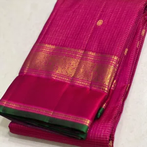 Retta Patta Border Kanchipuram Silk Saree In Rani Pink
