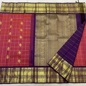 Rust Orange With Purple Kanchipuram Silk Saree