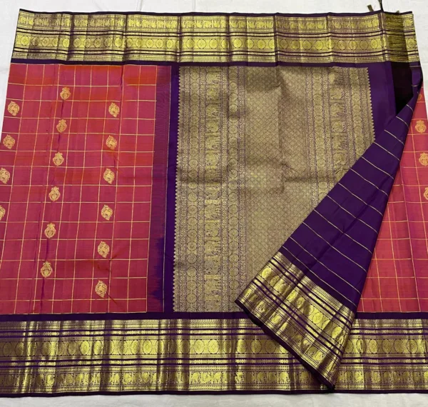 Rust Orange With Purple Kanchipuram Silk Saree