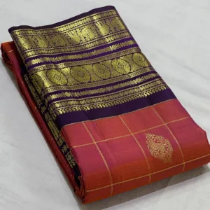 Rust Orange With Purple Kanchipuram Silk Saree