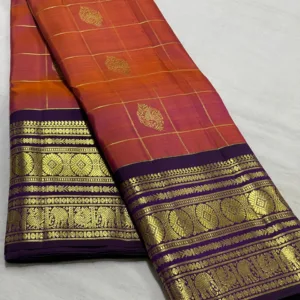 Rust Orange With Purple Kanchipuram Silk Saree