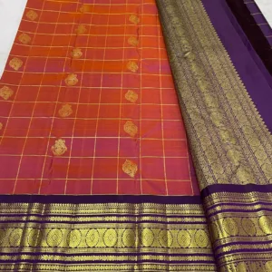 Rust Orange With Purple Kanchipuram Silk Saree