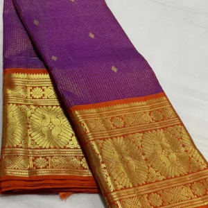 Kanchipuram Silk Saree In Dark Purple With Orange