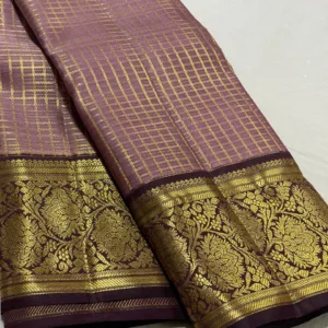 Kanchipuram Silk Saree In Lavender With Coffee Brown