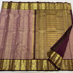 Kanchipuram Silk Saree In Lavender With Coffee Brown