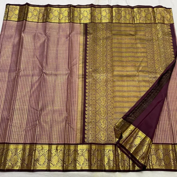 Kanchipuram Silk Saree In Lavender With Coffee Brown