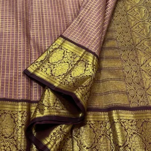 Kanchipuram Silk Saree In Lavender With Coffee Brown