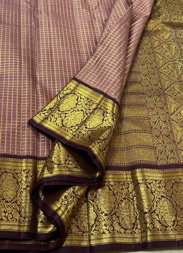 Kanchipuram Silk Saree In Lavender With Coffee Brown
