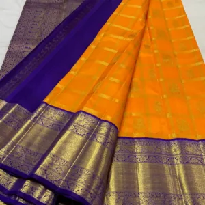 Korvai Kanchipuram Silk Saree In Orange With Royal Blue