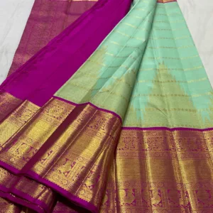 Sea Green Kanchipuram Silk Saree With Rani Pink