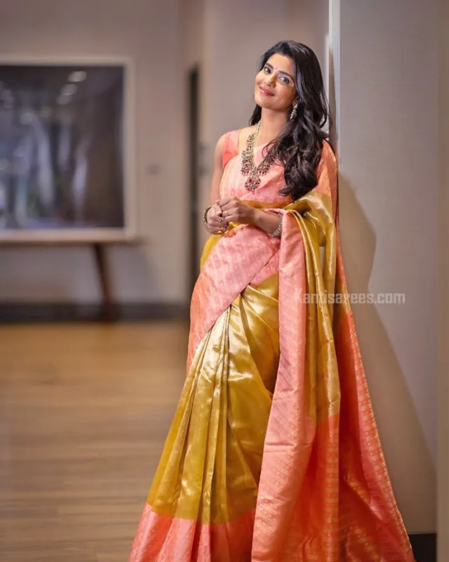 Aishwarya Rajesh in Kanjivaram Silk Saree: A Glowing Vision in Tissue Gold and Pastel Pink 5 Aishwarya Rajesh in Kanjivaram Silk Saree