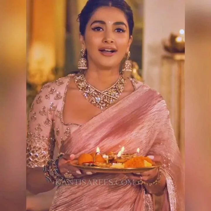 Pooja Hegde in Chanderi Crush Tissue Silk Saree 