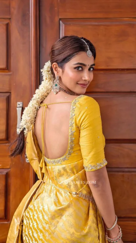 Pooja Hegde in Banarasi Katan Silk Saree