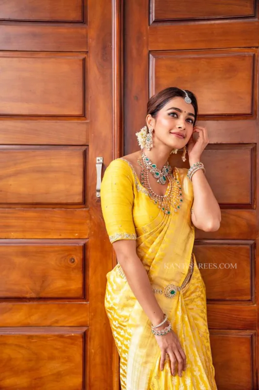 Pooja Hegde in Banarasi Katan Silk Saree