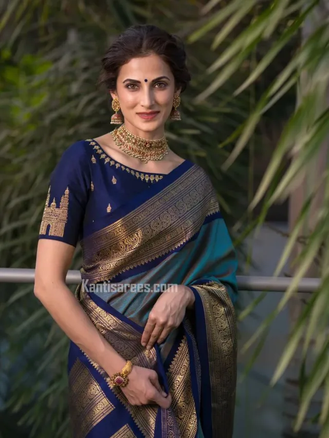 Shilpa Reddy in Kanchipuram Silk Saree – Peacock Blue Elegance