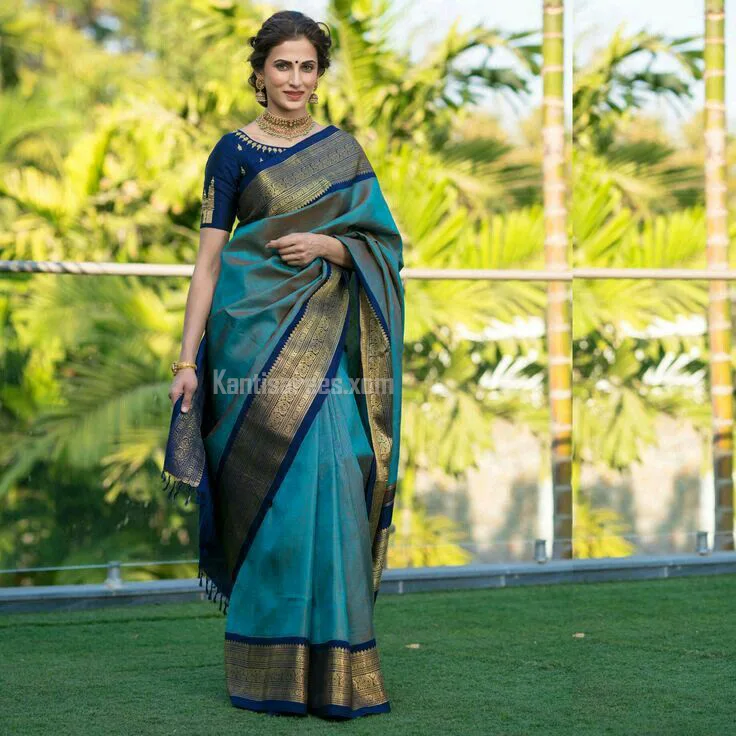 Shilpa Reddy in Kanchipuram Silk Saree: A Regal Statement in Peacock and Navy 3 Shilpa Reddy in Kanchipuram Silk Saree