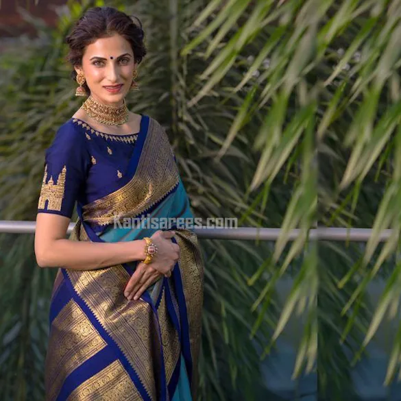 Shilpa Reddy in Kanchipuram Silk Saree: A Regal Statement in Peacock and Navy 2 Shilpa Reddy in Kanchipuram Silk Saree