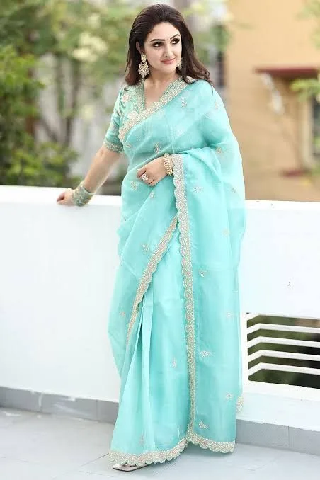 Sridevi Vijaykumar in Organza Silk Saree: A Turquoise Blue Dream Woven with Modern Elegance 2 235b6730 e764 497d b4da c2b16c14b081