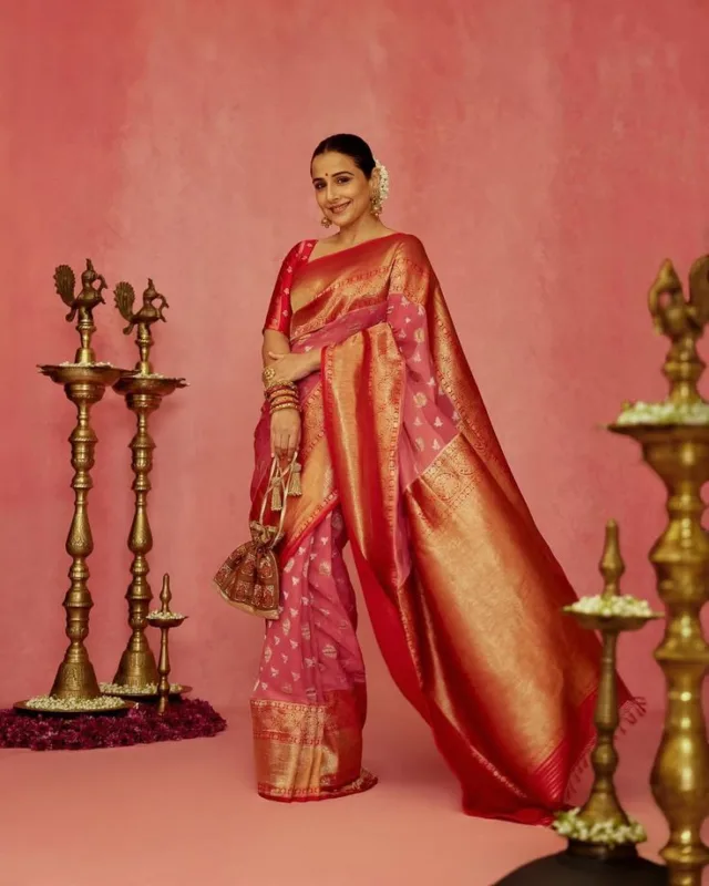 Vidya Balan in Kanjivaram Organza Silk Saree: Peach Elegance Woven with Timeless Tradition 3 8353a0c8 56f4 46c1 a2d6 3c279fb34475