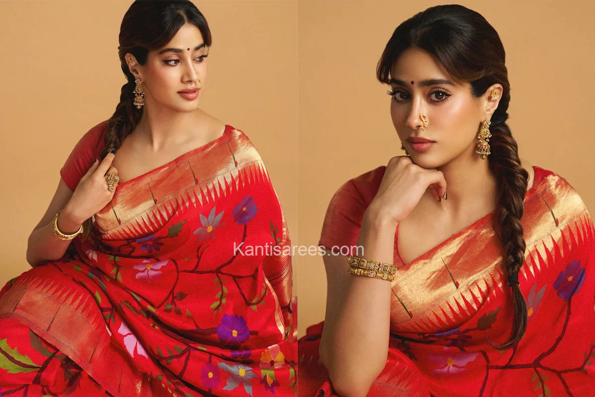 Jahnvi Kapoor in Paithani Silk Saree: A Radiant Celebration of Red, Heritage, and Handloom Artistry 1 jahnvi kapoor