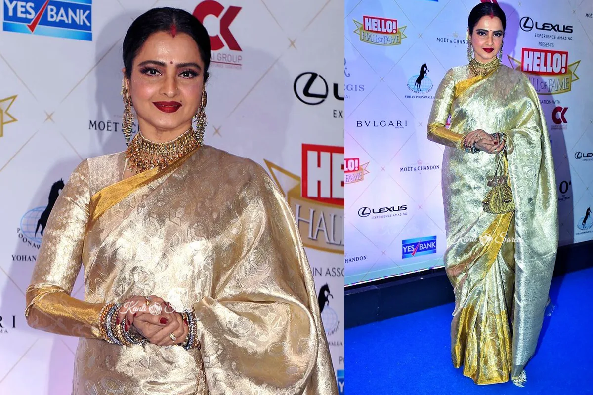 Top 20 Rekha Ji Kanjivaram Saree Looks That Prove She Is the Eternal Queen of Indian Fashion 14 Rekha Ji Kanjivaram Saree