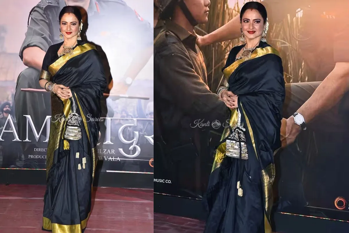 Top 20 Rekha Ji Kanjivaram Saree Looks That Prove She Is the Eternal Queen of Indian Fashion 15 Rekha Ji Kanjivaram Saree