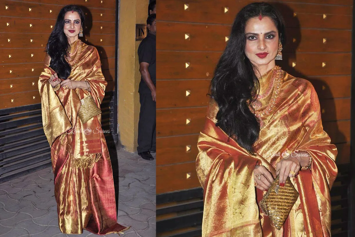 Top 20 Rekha Ji Kanjivaram Saree Looks That Prove She Is the Eternal Queen of Indian Fashion 10 Rekha Ji Kanjivaram Saree