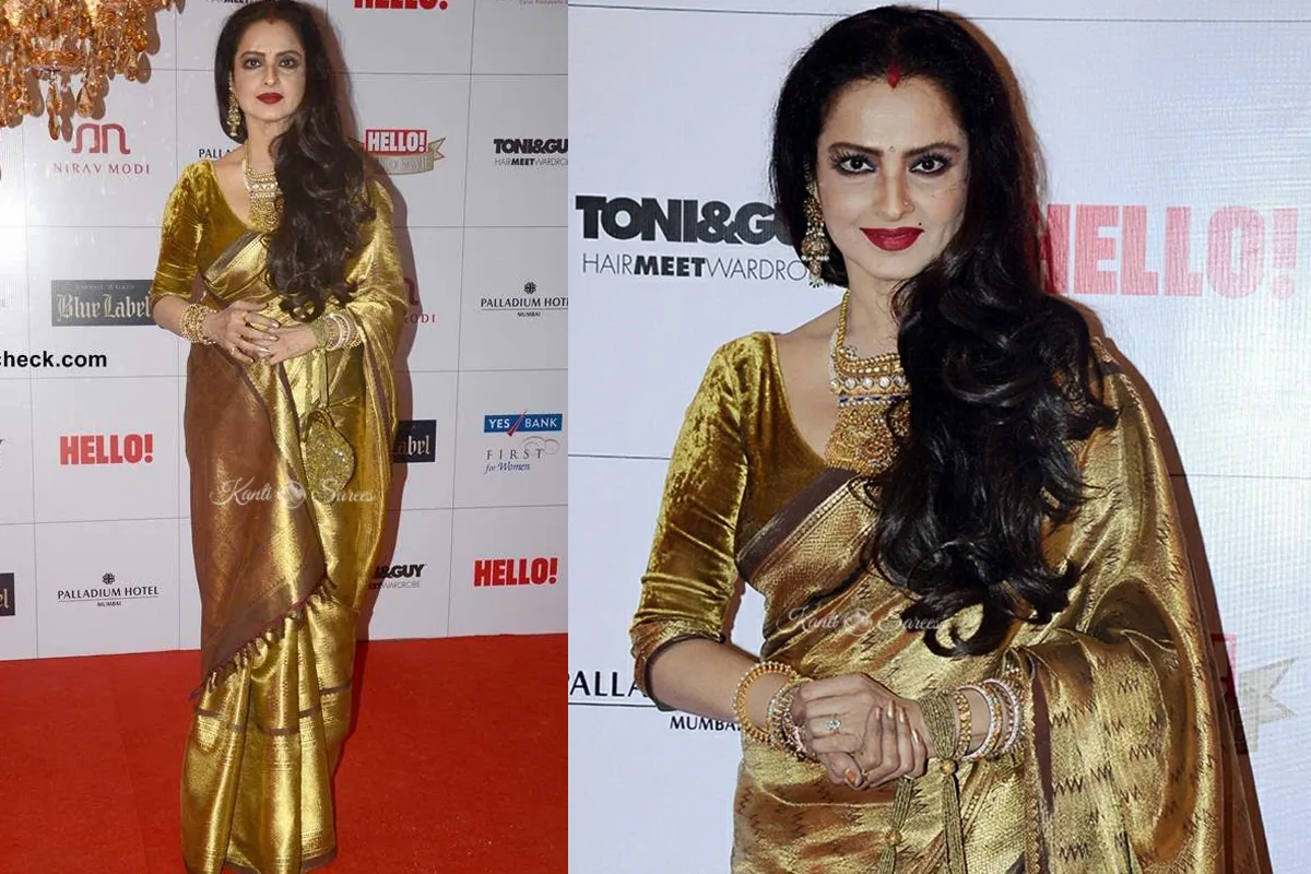 Top 20 Rekha Ji Kanjivaram Saree Looks That Prove She Is the Eternal Queen of Indian Fashion 18 Rekha Ji Kanjivaram Saree