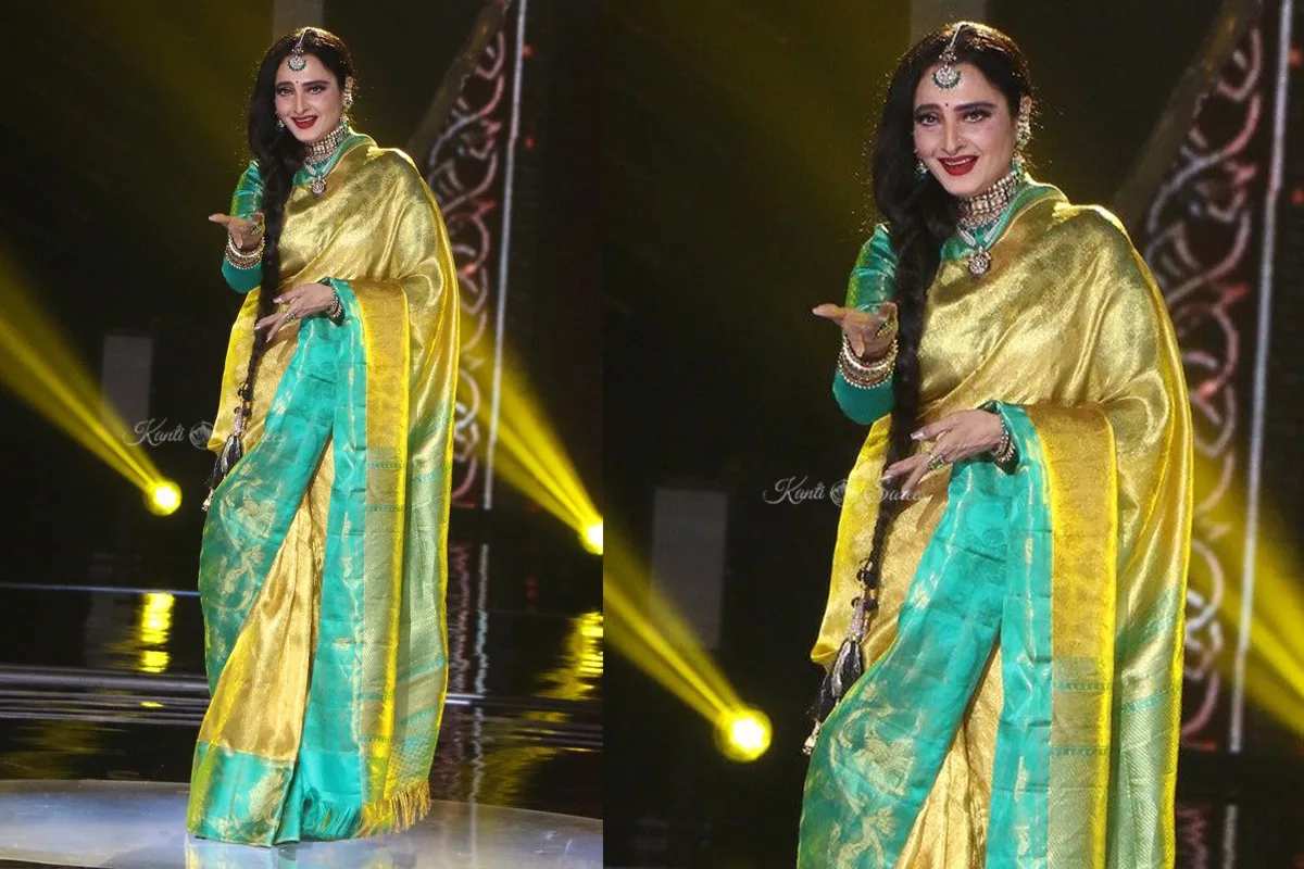 Top 20 Rekha Ji Kanjivaram Saree Looks That Prove She Is the Eternal Queen of Indian Fashion 4 Rekha Ji Kanjivaram Saree