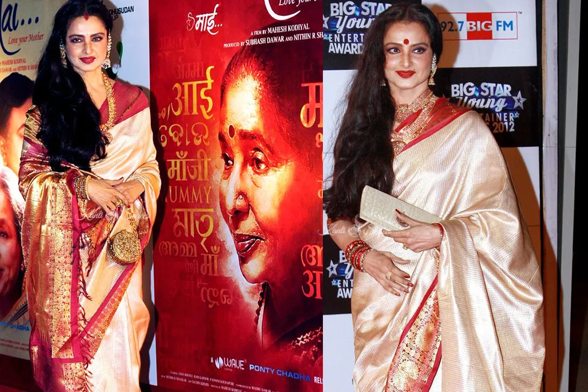 Top 20 Rekha Ji Kanjivaram Saree Looks That Prove She Is the Eternal Queen of Indian Fashion 20 Rekha Ji Kanjivaram Saree