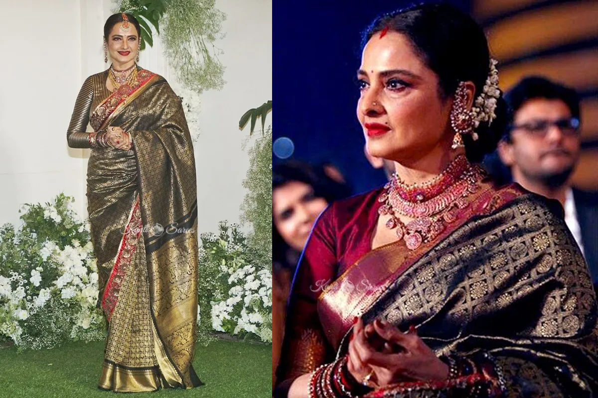 Top 20 Rekha Ji Kanjivaram Saree Looks That Prove She Is the Eternal Queen of Indian Fashion 2 Rekha Ji Kanjivaram Saree