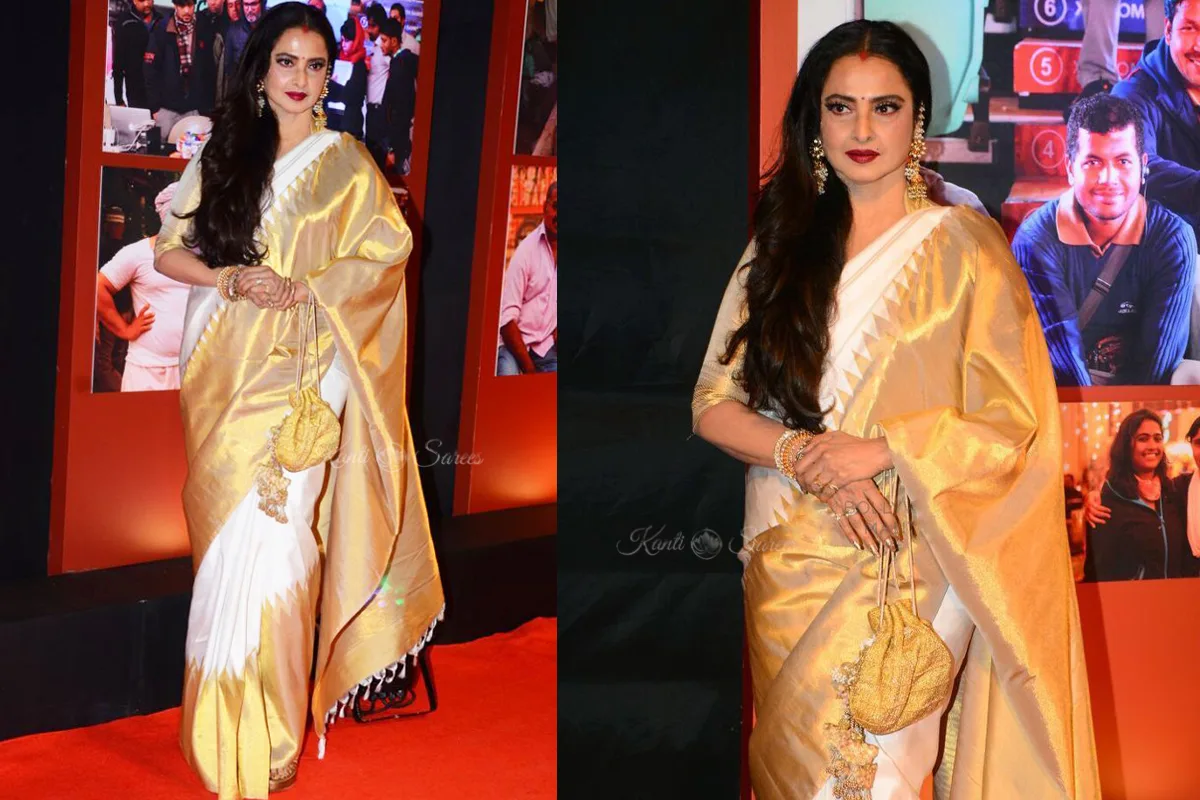 Top 20 Rekha Ji Kanjivaram Saree Looks That Prove She Is the Eternal Queen of Indian Fashion 6 Rekha Ji Kanjivaram Saree