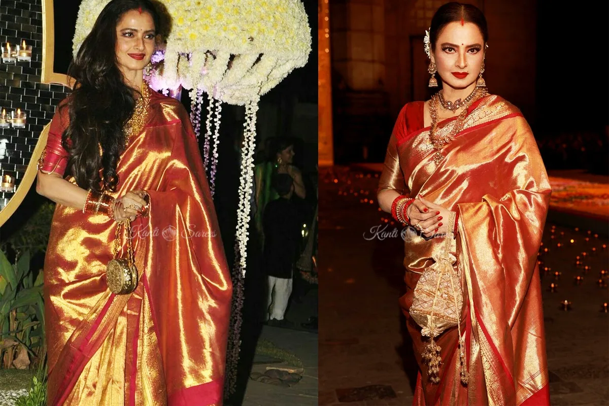 Top 20 Rekha Ji Kanjivaram Saree Looks That Prove She Is the Eternal Queen of Indian Fashion 7 Rekha Ji Kanjivaram Saree