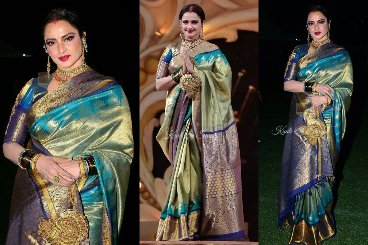 Top 20 Rekha Ji Kanjivaram Saree Looks That Prove She Is the Eternal Queen of Indian Fashion 12 Rekha Ji Kanjivaram Saree