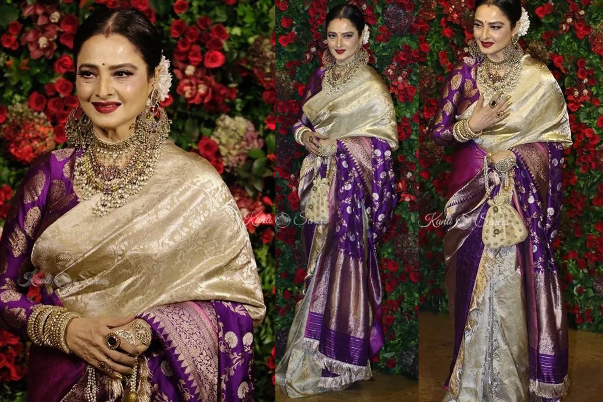 Top 20 Rekha Ji Kanjivaram Saree Looks That Prove She Is the Eternal Queen of Indian Fashion 13 Rekha Ji Kanjivaram Saree