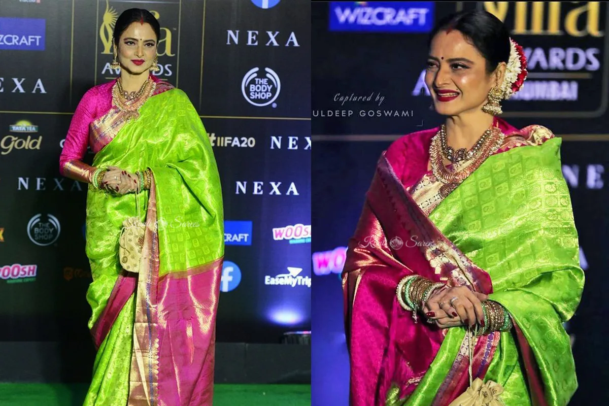 Top 20 Rekha Ji Kanjivaram Saree Looks That Prove She Is the Eternal Queen of Indian Fashion 1 Rekha Ji Kanjivaram Saree