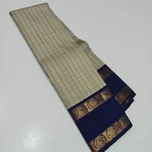 Off White Kanjivaram Silk Saree with Blue Korvai Border in Checks 2 Off White Kanjivaram