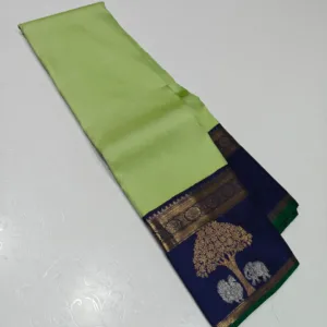 Parrot Green Kanjivaram Silk Saree with Navy Blue Korvai Border 2 Parrot Green Kanjivaram